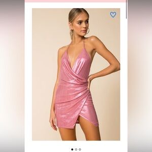 Superdown Missie Wrap Front Dress in Pink Metallic